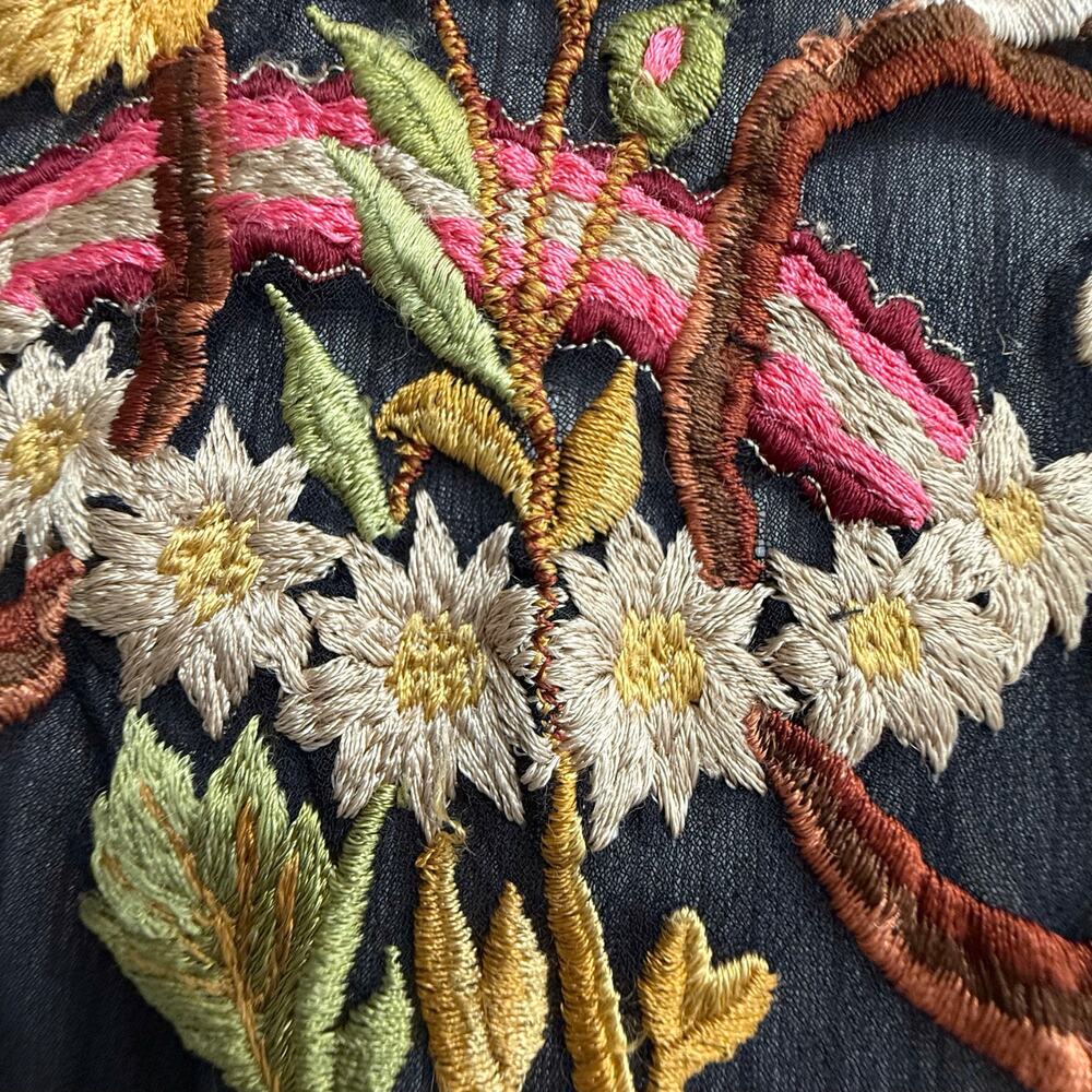 Vintage ATG Embroidered Beaded Fringe Scarf Wrap Shawl Whimsigoth Gypsy Boho‎ - Picture 15 of 16